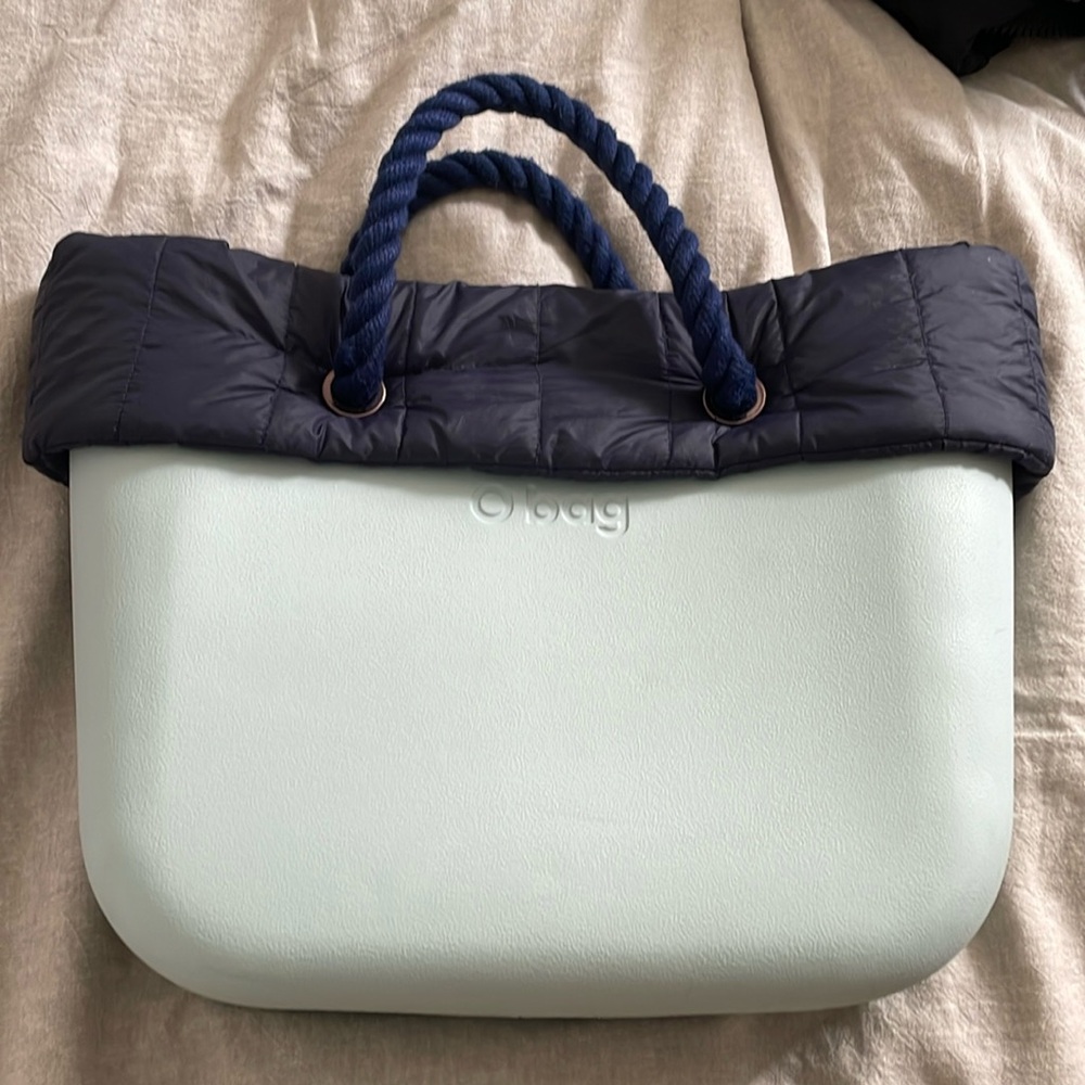 O bag Obag Italy baby blue  Color w/ Insert navy Handle Tote Purse Handbag